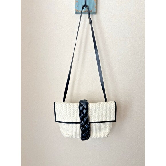 DeMellier Natural Raffia Black Braided Leather Verona Bag - New - Picture 2 of 14